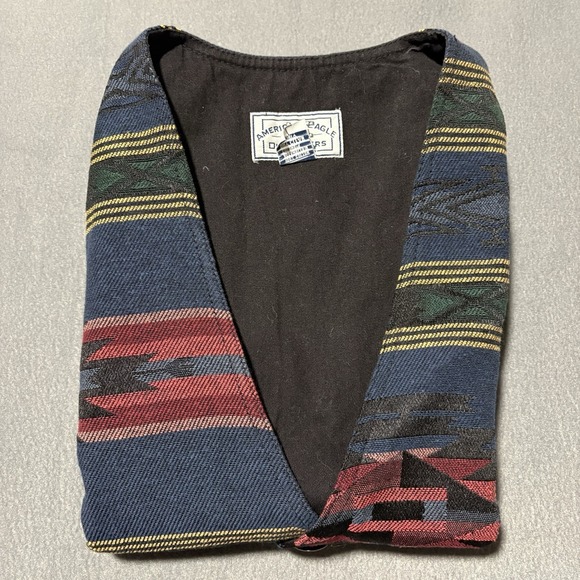 Vintage Tapestry Vest L Crop Cut Buckle Cinch Southwestern Artsy Aztec Native - Picture 10 of 11